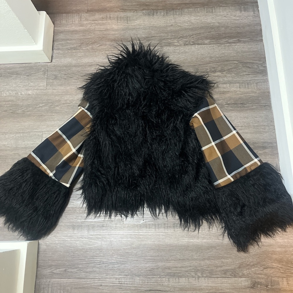 Staud fur and plaid jacket